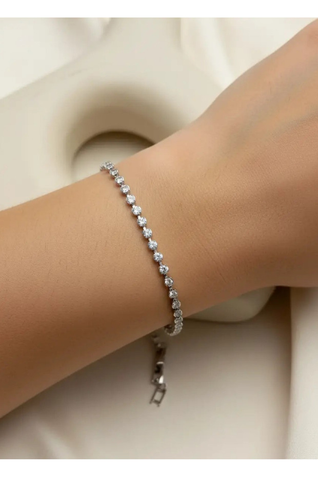 Steel Silver Mini Round Stone Waterway Bracelet - 26Slb45