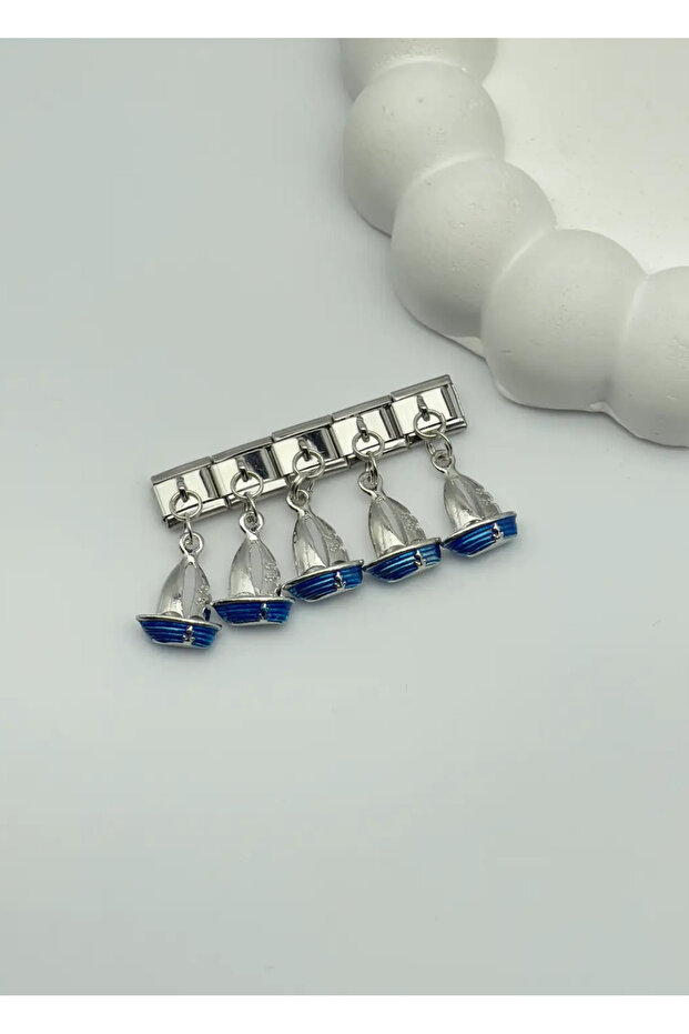Steel silver ship dangling nomi charm - 25crm19