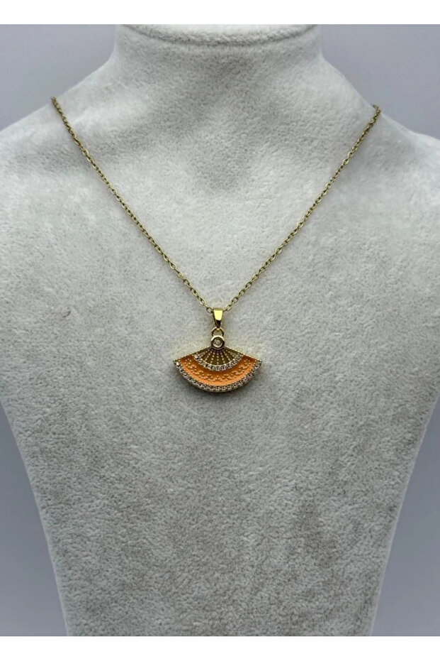 Steel Gold Orange Fan Pendant - 25-Ctr325
