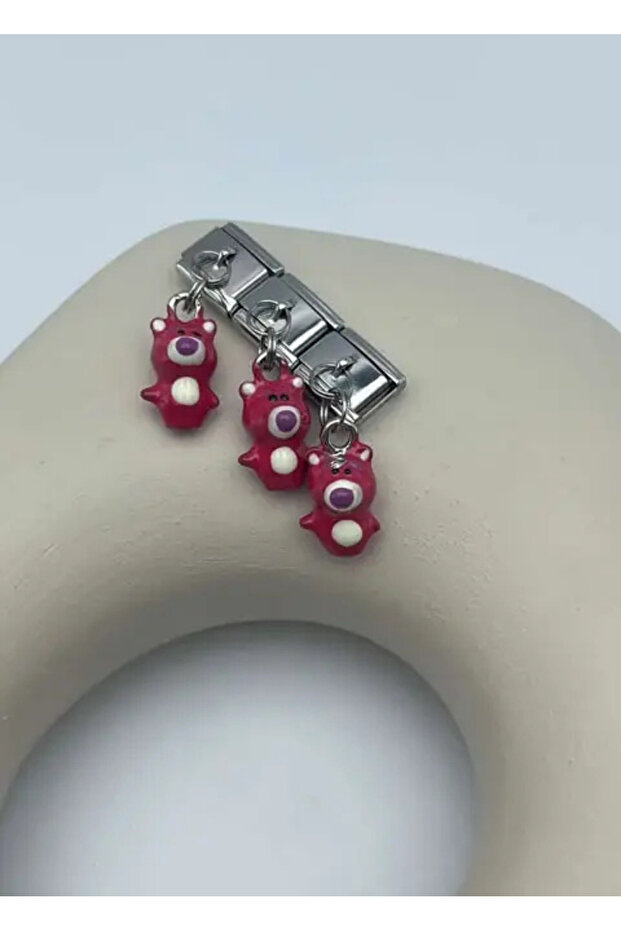 Steel silver red teddy bear dangling nomi charm - 25crm64
