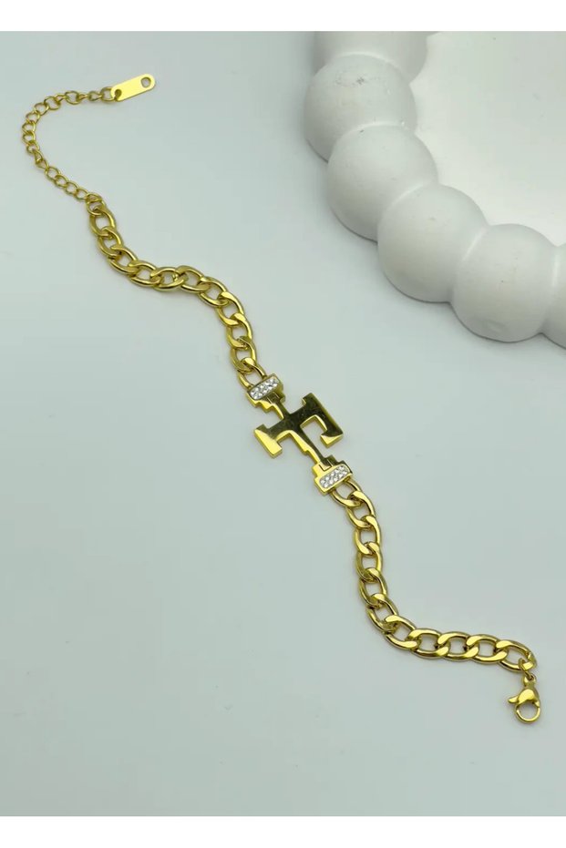Steel Gold F Letter Bracelet - 25-Blk74