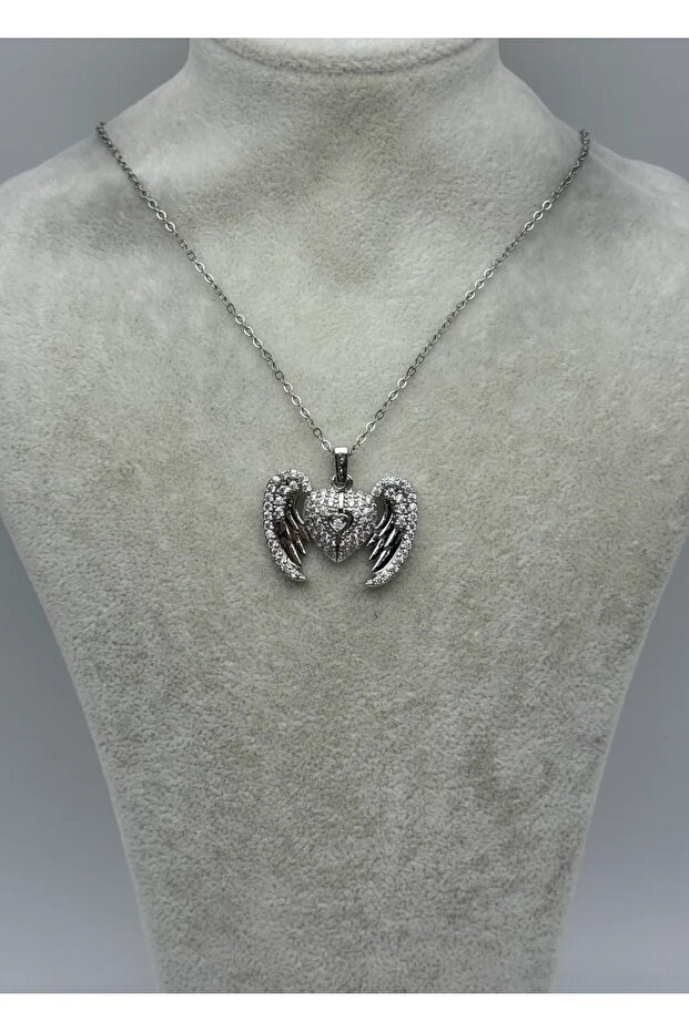Steel silver open heart winged necklace - 25-ctr402