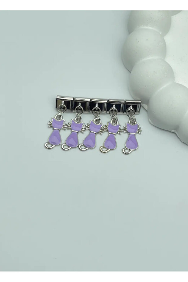 Steel silver purple cat dangling nomi charm - 25crm23