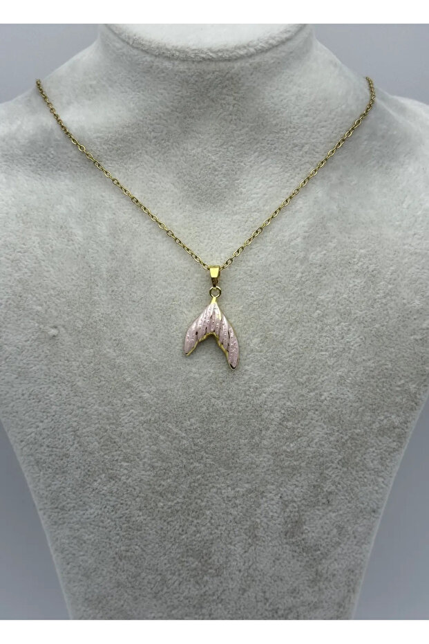 Steel Gold Pink Tail Necklace - 25-Ctr371