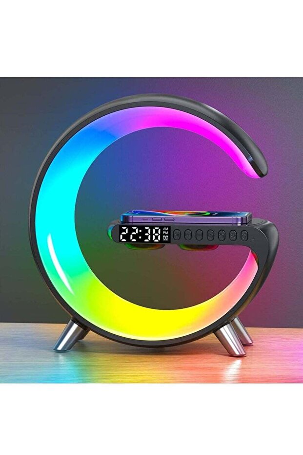 Black Smart Wireless Phone Charger, Multifunctional RGB Night Light and Charging Station