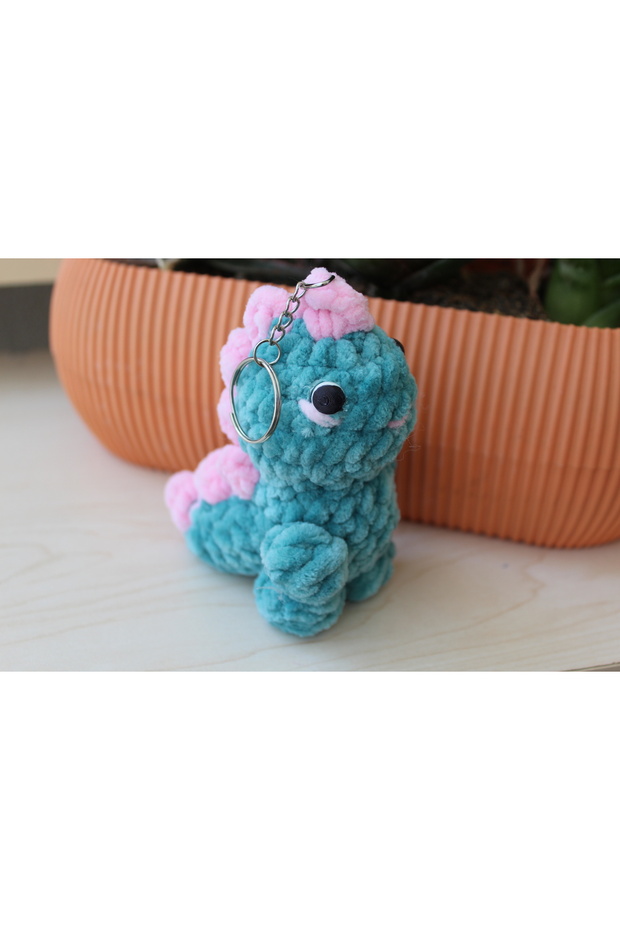 Amigurumi Velvet Thread Dinosaur Keychain - Soft Plush Dino Bag Ornament and Gift (Turquoise)