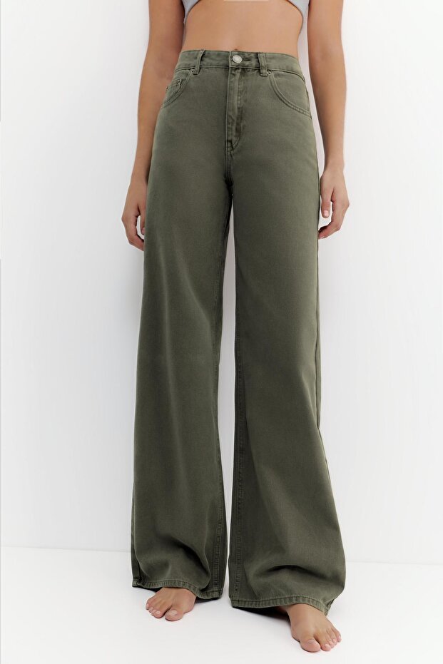 Wide leg yüksek bel jean - 4