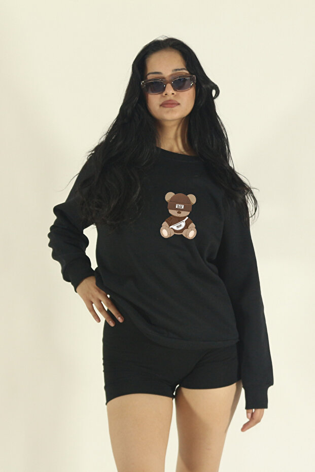 Women's Winter Cotton the Best Bear Printed Regular Crew Neck Sweatshirt