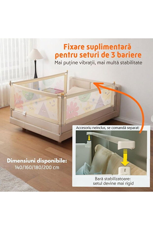Empria bed safety barrier, Basic model, interconnectable, adjustable and sliding, 200 cm - 12