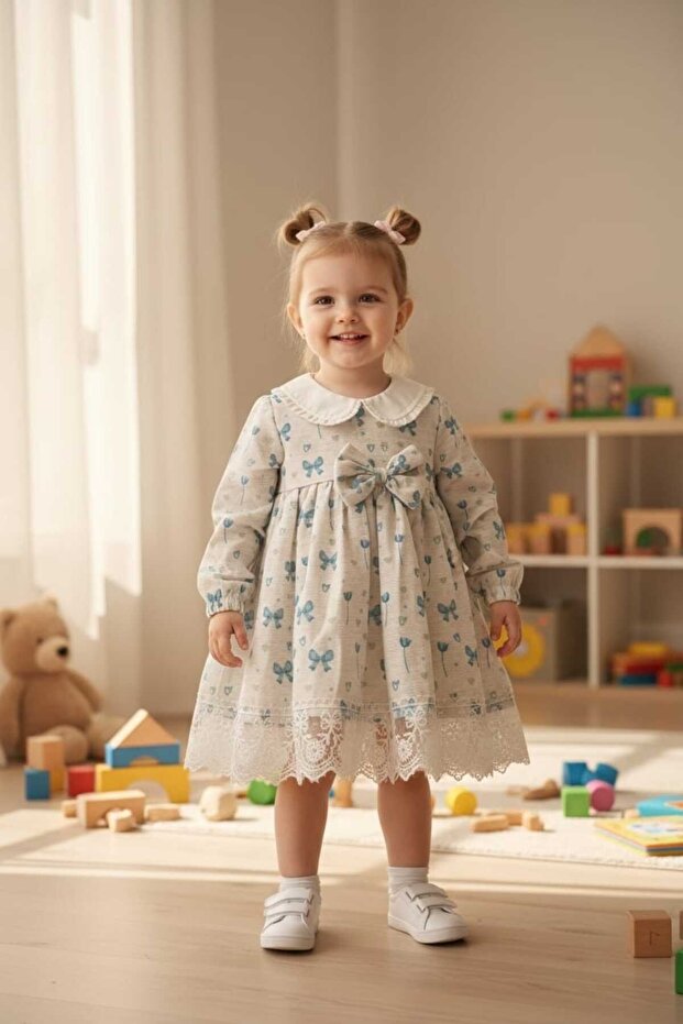 100% Cotton Fluffy Skirt with Bow Dress 6-18 Months/ Green