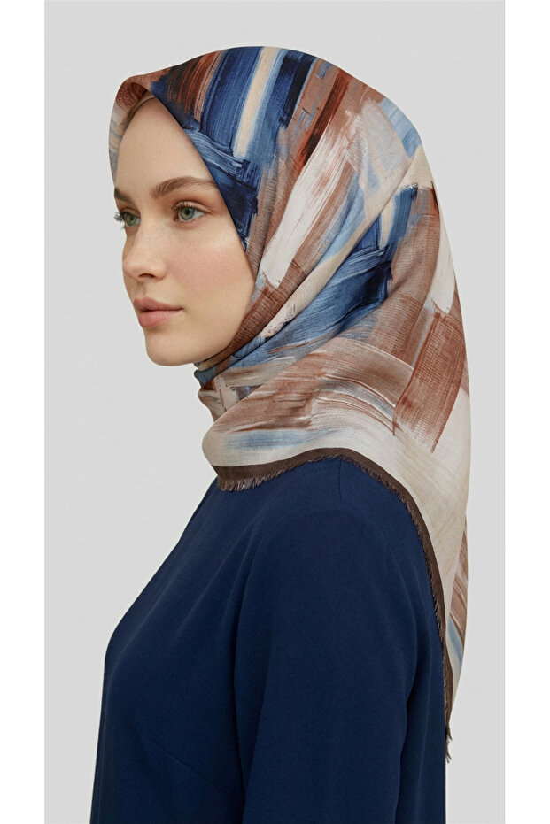Abstract Patterned Wool Scarf - Bitter Brown / Indigo