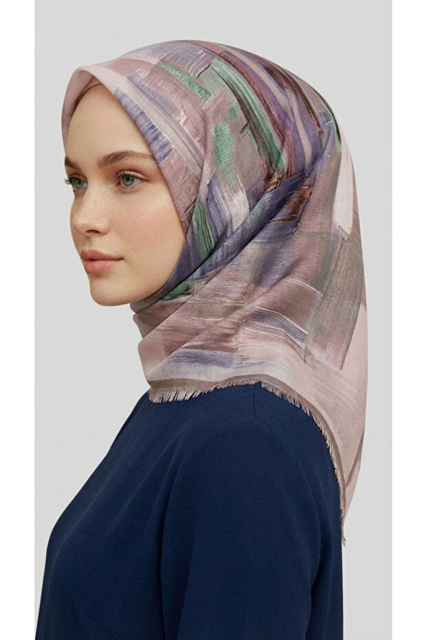 وشاح صوف بنمط تجريدي - بيج / ليلكي - 5