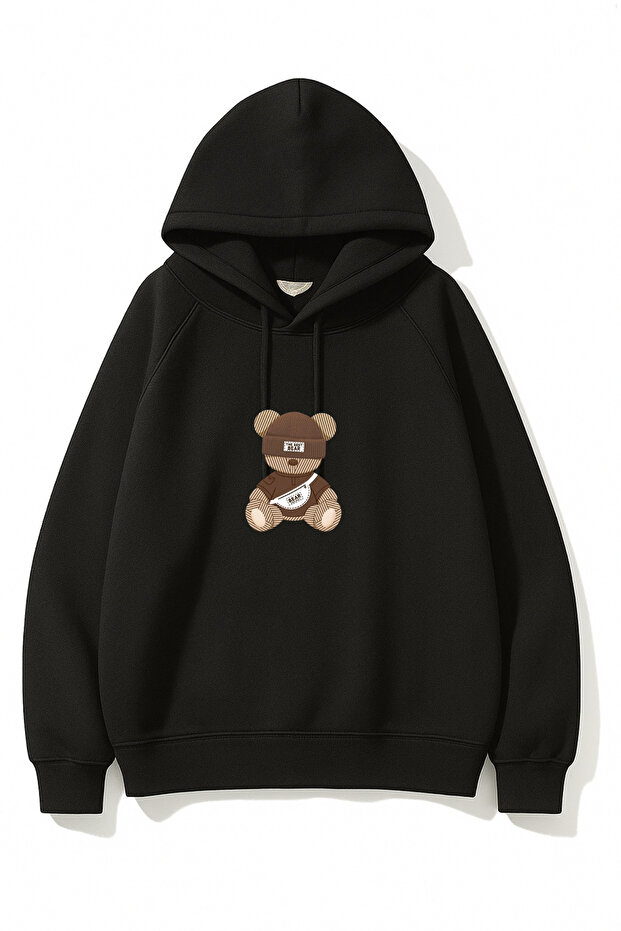 Unisex Winter Best Bear Printed Regular Cotton Hooded Sweatshirt