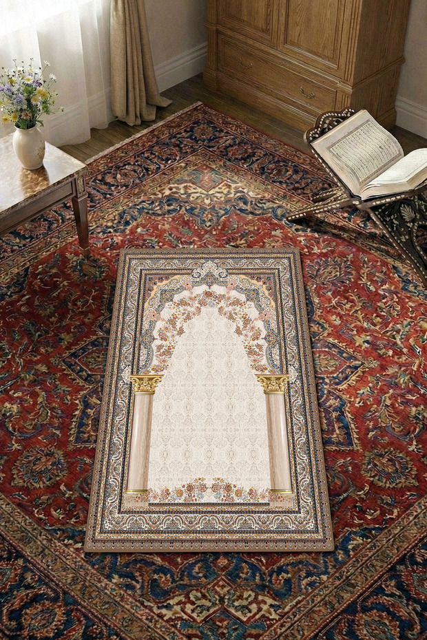 Non-Slip Sole Faux Fur Soft Prayer Rug 75x120 cm Stain Resistant Cushioned Prayer Mat