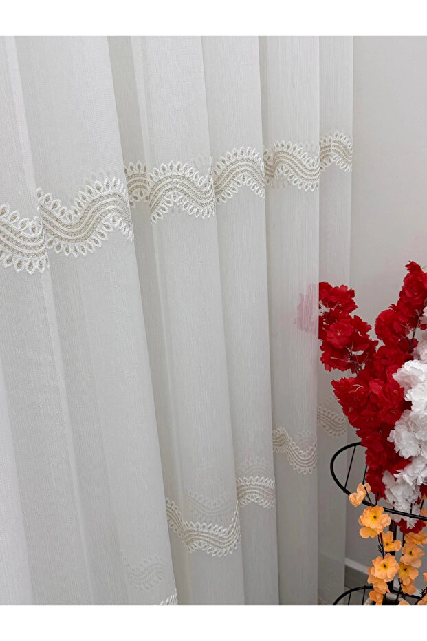 Perli̇na Gold Detail 1/2,5 Pleated Tulle Curtain Apm