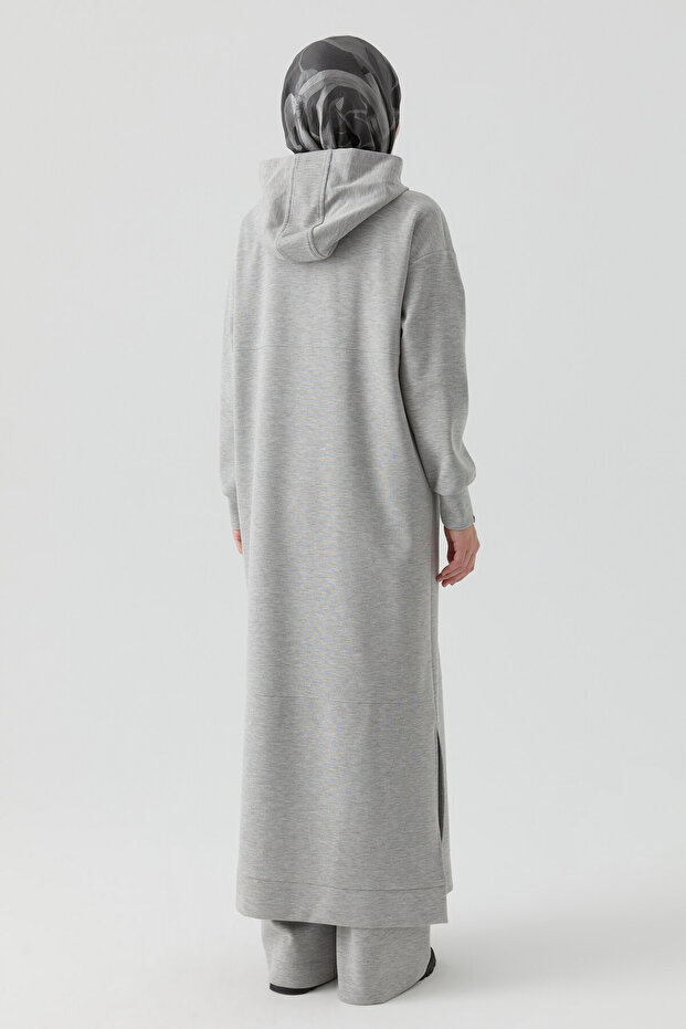 Kapüşonlu Örme Ferace - Gri - 6