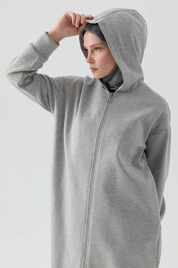 Kapüşonlu Örme Ferace - Gri - 5
