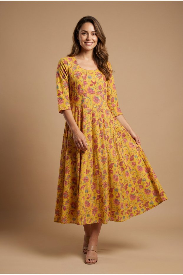 Rochie din bumbac imprimat manual