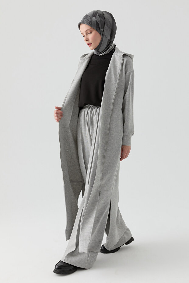 Kapüşonlu Örme Ferace - Gri - 2