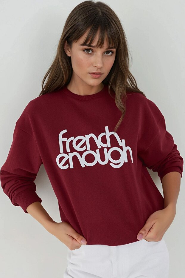 Baskılı Yuvarlak Yaka Şardonlu Sweatshirt - 1