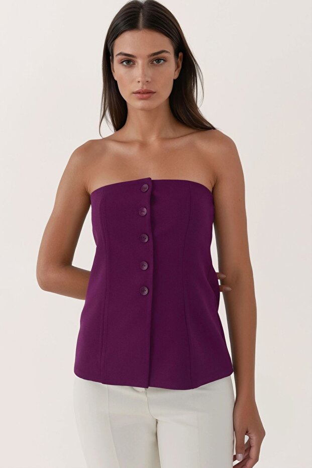 Straplez Düğmeli Fitted Üst - 1