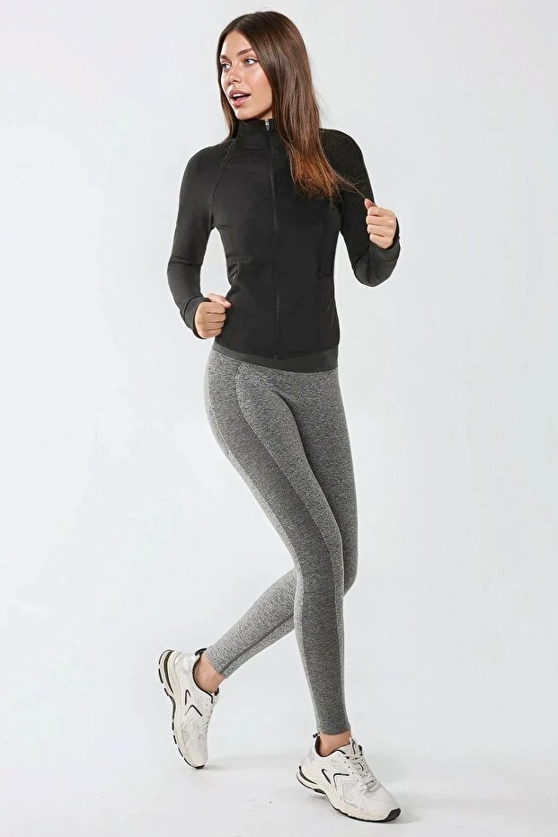 Dar Kesim Örme Dik Yaka Fermuarlı Aktif Üst - 2