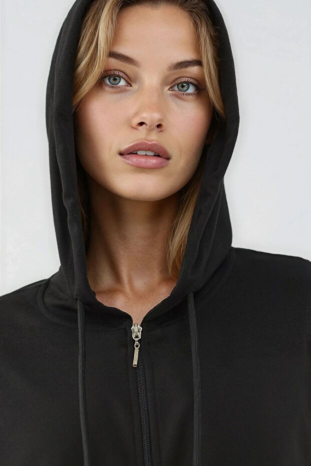 Modal Touch Fermuarlı Kapşonlu Sweatshirt - 6