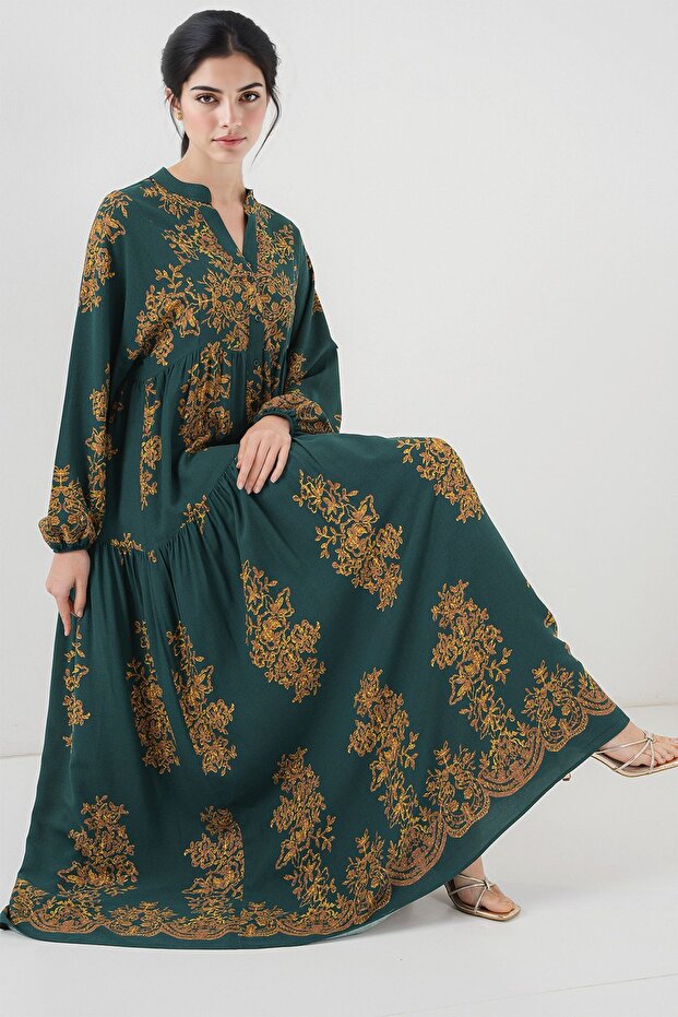 فستان ماكسي من BDART بتصميم V-Neck مع أزرار - 2