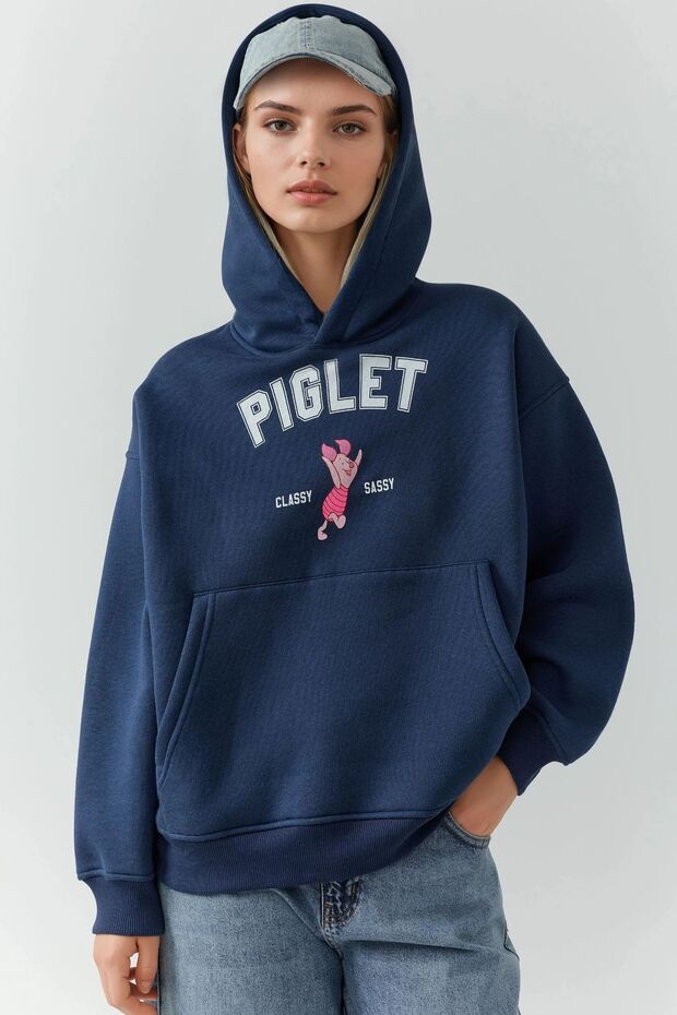 Oversize Baskılı Kapüşonlu Sweatshirt - 1