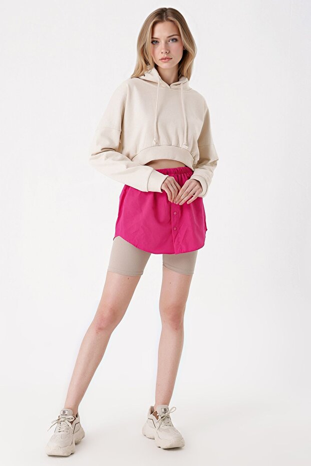 Bdart Buttoned Hooded Relaxed Fit Crop Hoodie