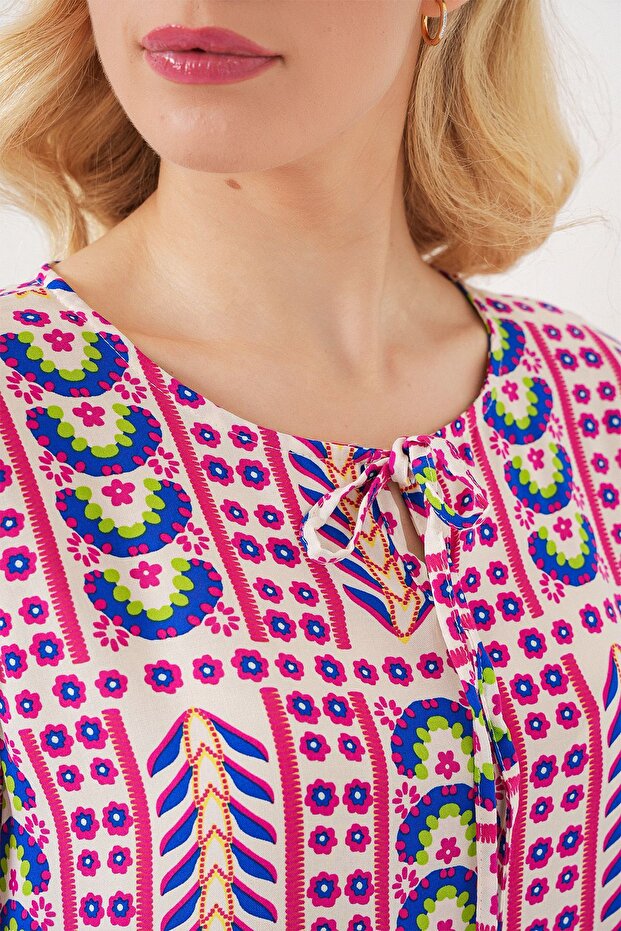 Bdart Printed Round Neck Elasticated Blouse - 5