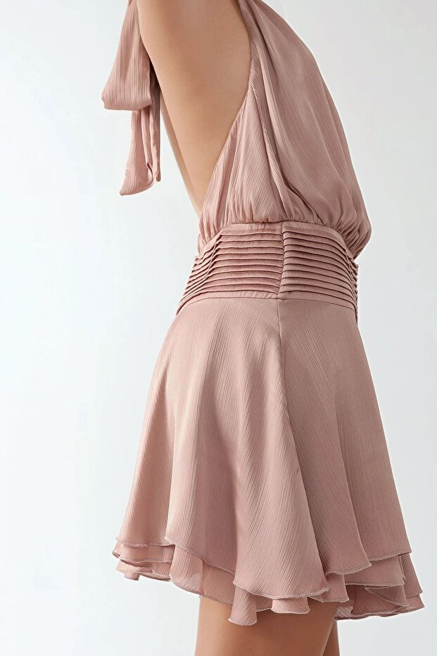 Rochie mini texturată cu guler înalt - 4