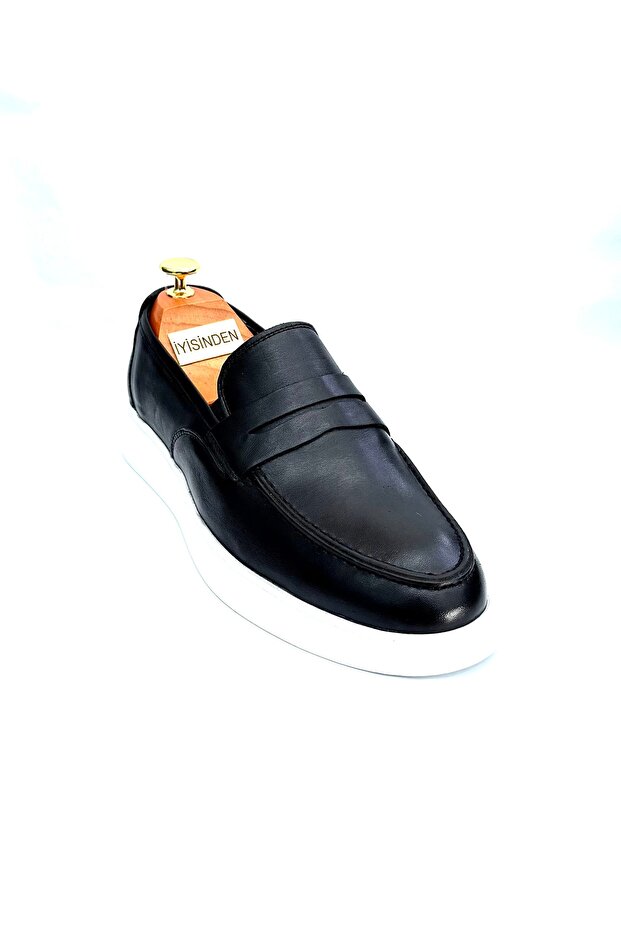 Genuine Leather Men's Loafer – Laceless, White Sole, Casual & Classic