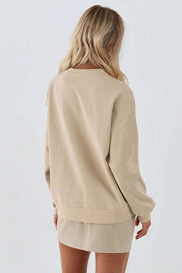 Baskılı Yuvarlak Yaka Sweatshirt - 5