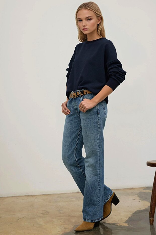 Oversize Bisiklet Yaka Basic Sweatshirt - 4