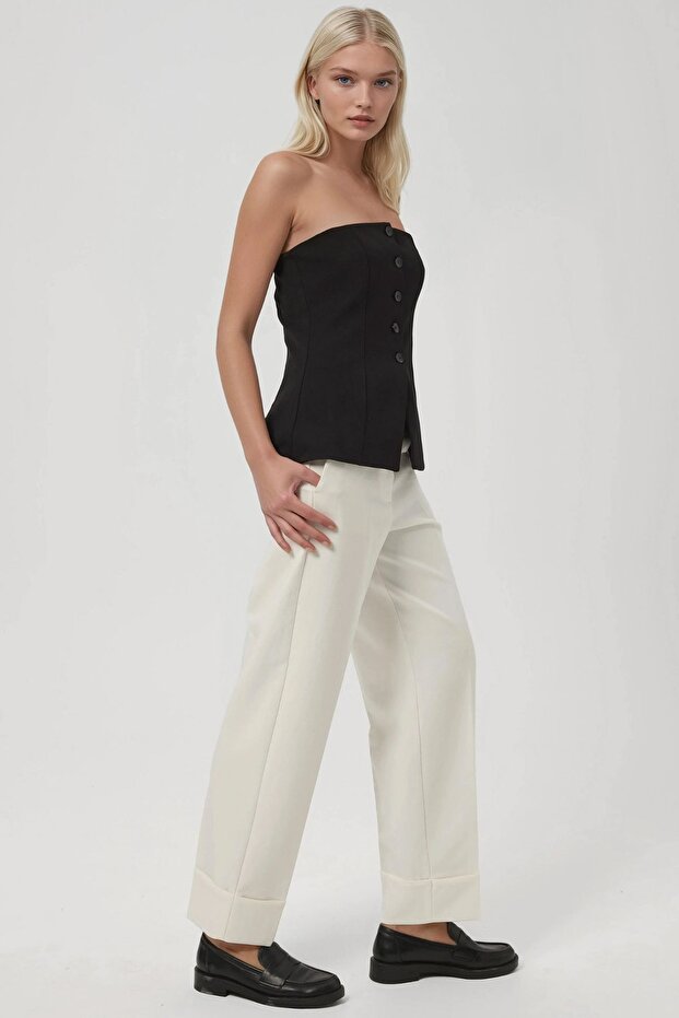 Straplez Düğmeli Fitted Üst - 3