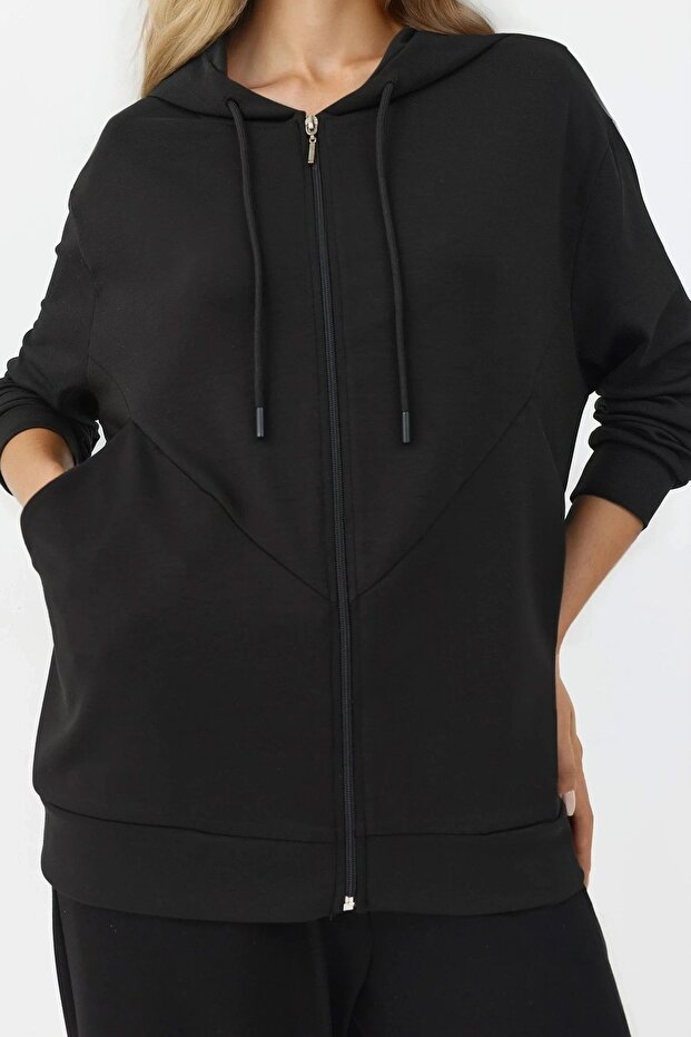 Modal Touch Fermuarlı Kapşonlu Sweatshirt - 7