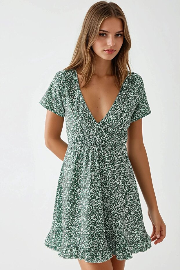 Mini V Yaka Ditsy Çiçekli Elbise Busem Collection - 4