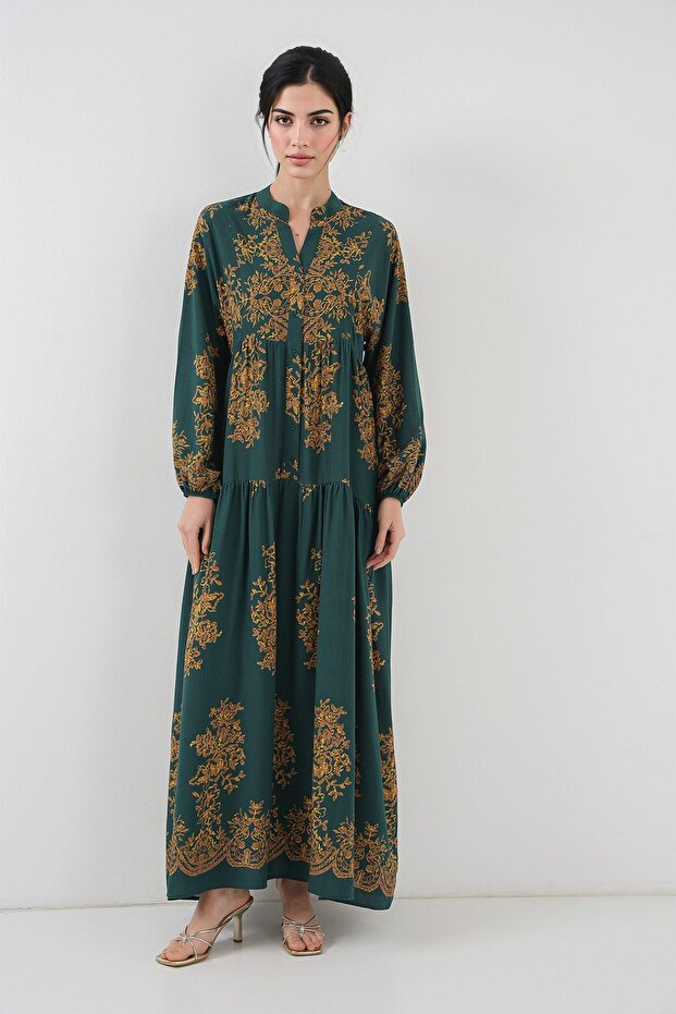 فستان ماكسي من BDART بتصميم V-Neck مع أزرار - 4