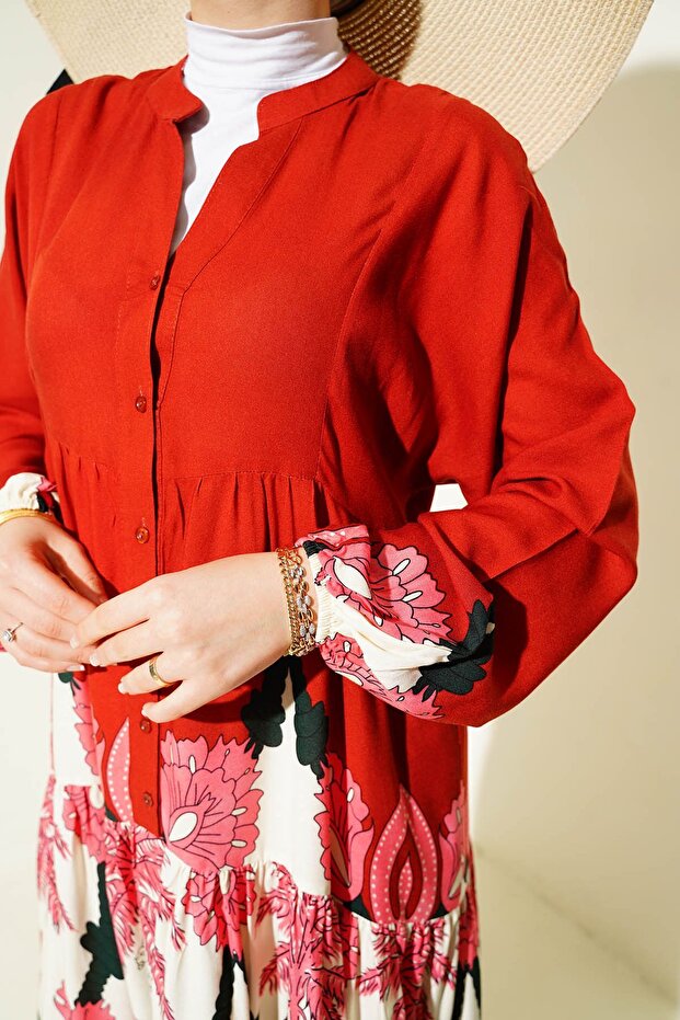 فستان ماكسي من BDART بتصميم V-Neck مع أزرار - 3