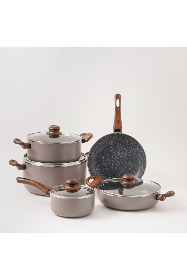 Porto 9-Piece Grey Granite Pot Set