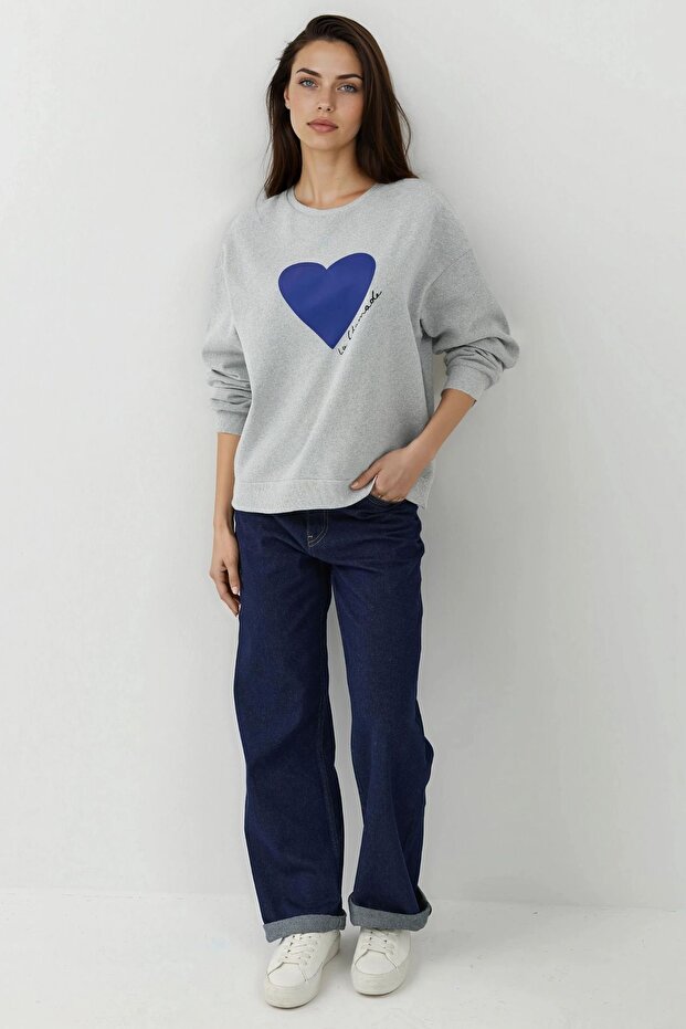 Baskılı Yuvarlak Yaka Sweatshirt - 5
