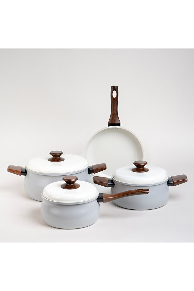 طقم أواني طهي من السيراميك الكريمي مكون من 7 قطع - 1