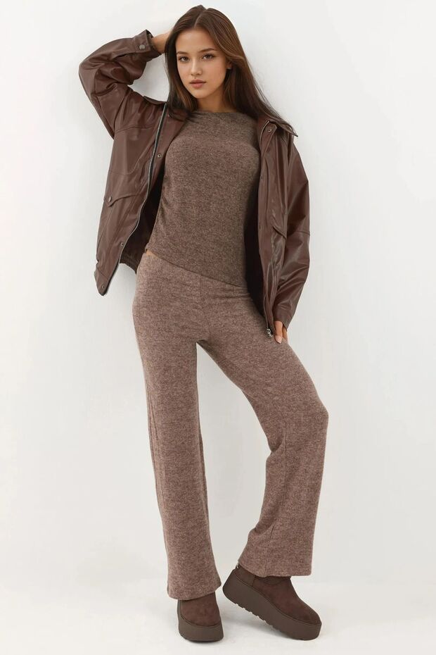 Elastik Bel Yumuşak Dokulu Örme Pantolon - 6