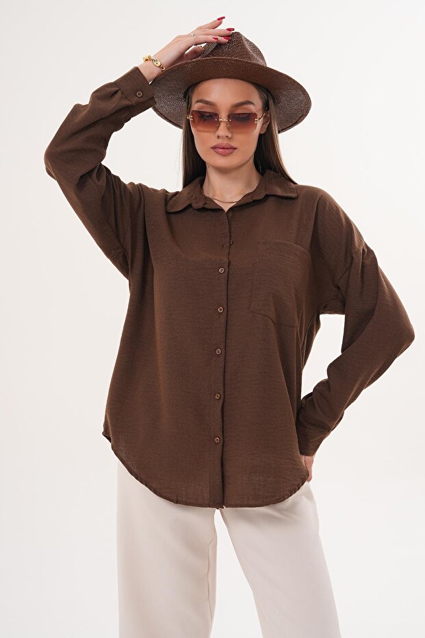 Women's Single Pocket Detailed Oversize Shirt 260192 - 265098