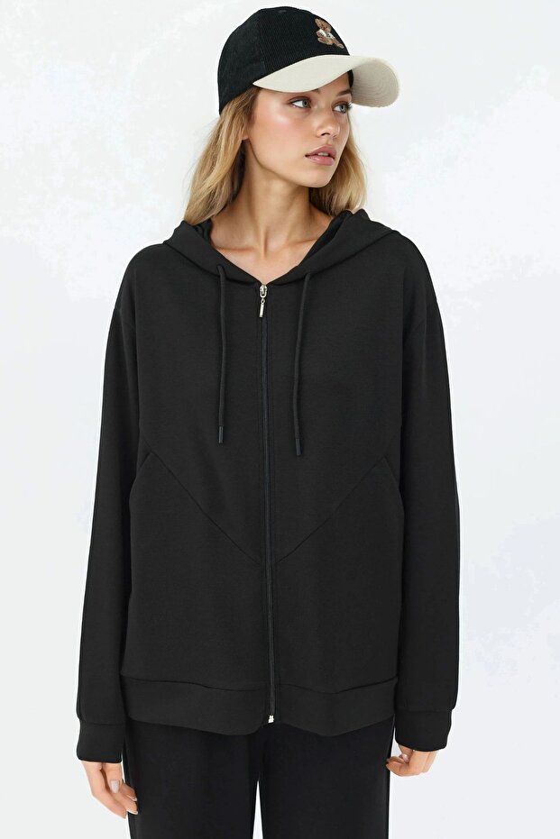Modal Touch Fermuarlı Kapşonlu Sweatshirt - 4