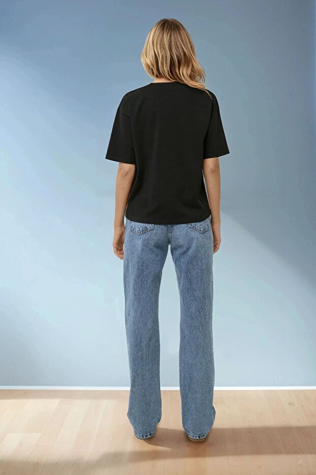 Pamuklu Basic Bisiklet Yaka T-Shirt - 5