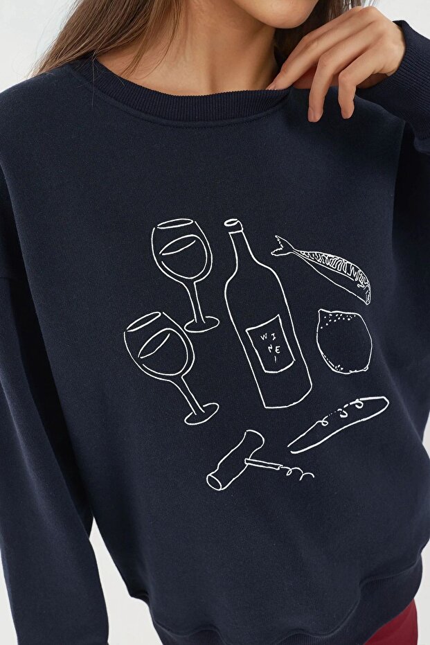 Baskılı Yuvarlak Yaka Sweatshirt - 4