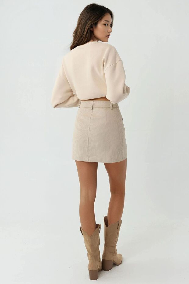 Düğmeli Yüksek Bel Mini Etek - 3