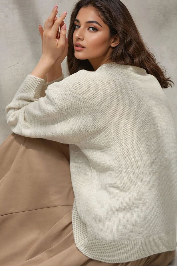 Kalın Örme V-Yaka Kazak - 3